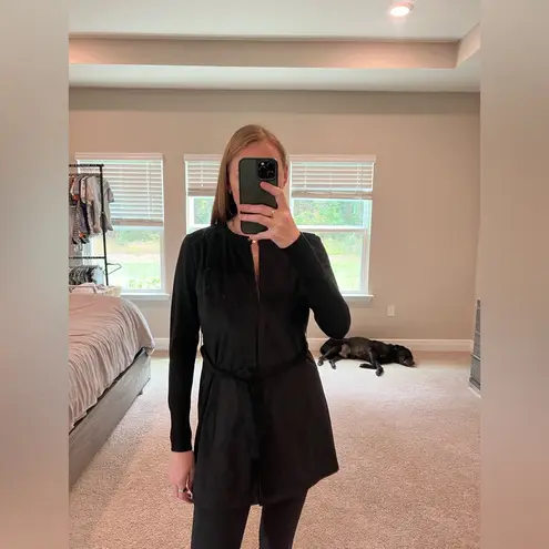 H by Halston Black Belted Suede Zipper Long Jacket New 0