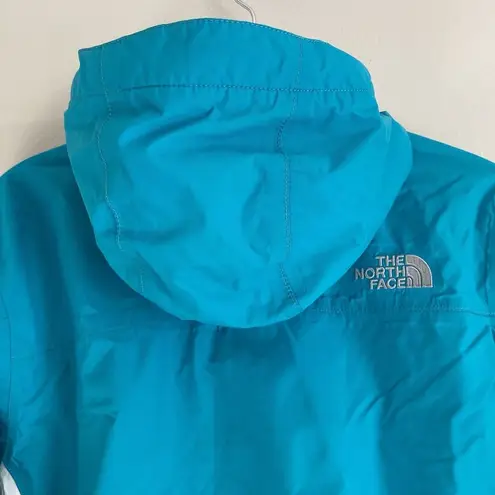 The North Face Womens HyVent Rain Jacket Blue Hooded Size Small Drawstring Waist