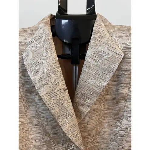 Le Suit Women’s Blazer Suit Jacket Gold Champagne Brocade Floral Size 10 EUC