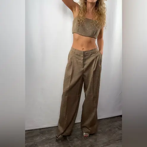 NEW House of Harlow 1960 Cropped Top Wide Leg Pants Set in Brown Size Small Brown