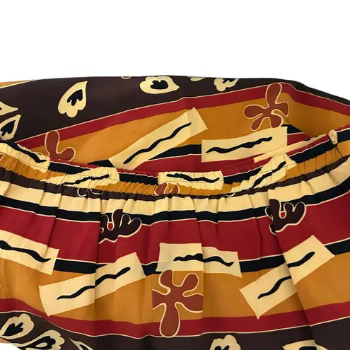 Jon by Teri Jon 100% Silk Pleated Skirt Abstract Brown Yellow Artsy Print SZ 12