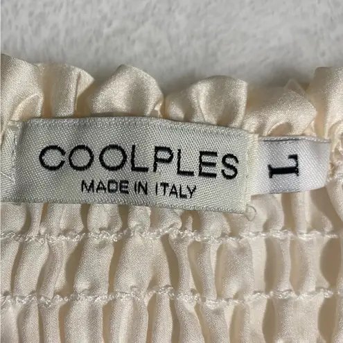 Coolples Made in Italy maxi dress featuring a smocked bodice, short sleeves. Size L