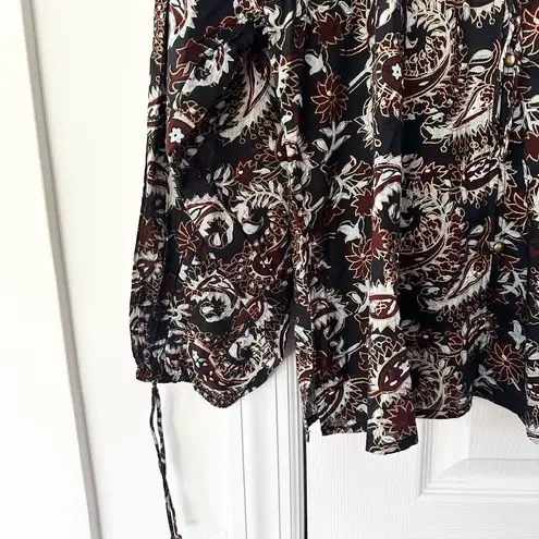 Cleobella  Evereve Jillian Black Paisley Ruffle Collar Button Peasant Top XS NWT