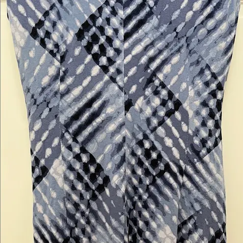 Nic+Zoe Sleeveless Gathered Waist Blue Watercolor Print Dress - Size Medium