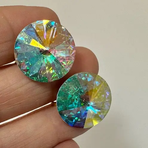Weiss Aurora Borealis crystal vintage clip on earrings