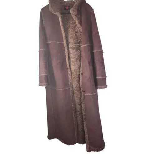 Gallery Vintage Y2K Tan Suede Sherpa Penny Lane Trench Coat-size Small