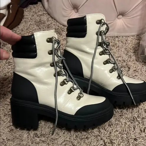 Michael Shannon Black and White Combat Boots with Chunky Sole