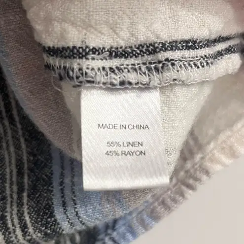 Drew Cropped Blue Stripe Linen Blend Shirt