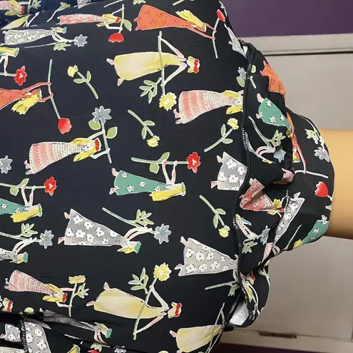 Gracia Women's Black Blouse with Allover Folk Art Print and Ruffle
Sleeves, M