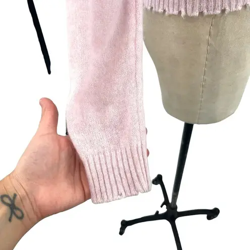 Minnie Rose Cashmere Frayed Edge Cropped V-Neck Sweater Pink Size Small - Image 5