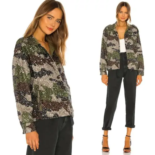 Revolve NEW Retrofete Idan Camo Sequin Matching Set Shorts Jacket Shacket Army 