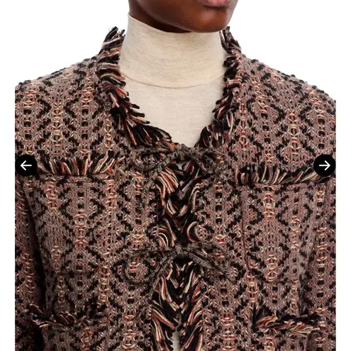 Aldo Martins Jacket Tweed Fringe Knit Cropped Brown S Small