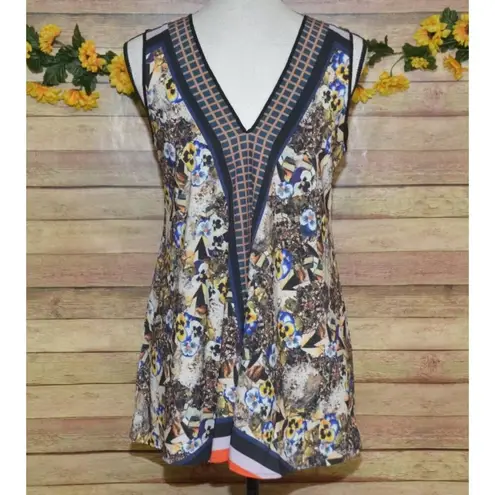 Clover Canyon Top Women's S Chiffon Multicolor Mixed Print Blouse Sleeveless