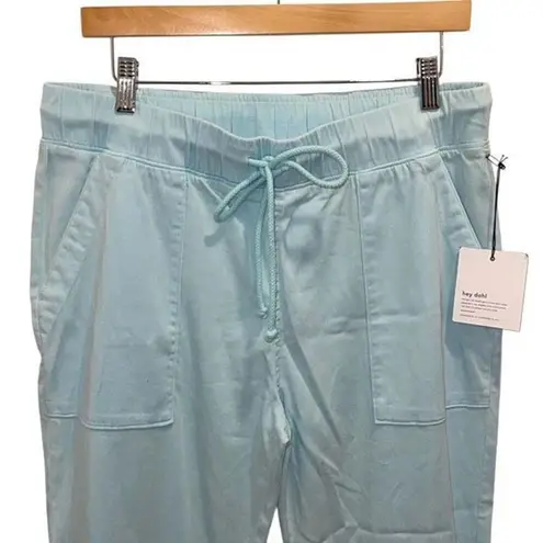 Bella Dahl Womens Elastic Waist Drawstring Cropped Jogger Pants Aqua Large NWT