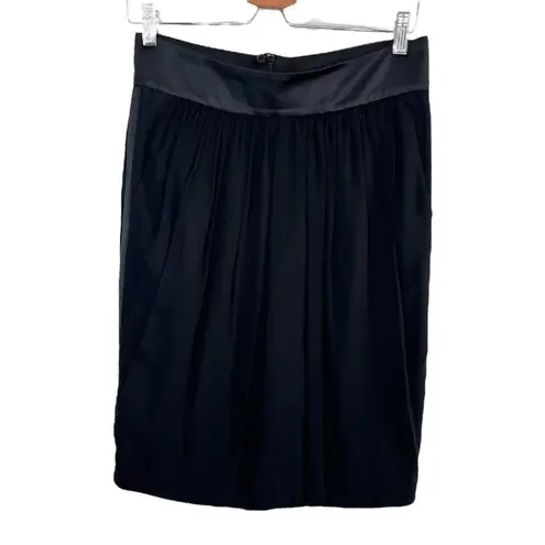 Giorgio Armani Womens Black Pleated Silk Knee Length Skirt Size 40 It