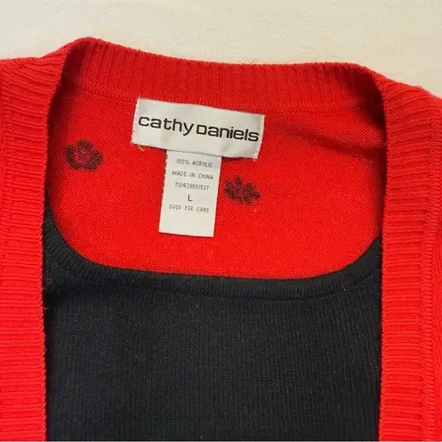 Cathy Daniels Layered Knit Cardigan Sweater Women’s Large Floral Red Black
