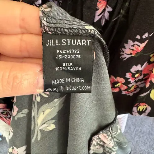 Jill Stuart Black & Pink Floral Off Shoulder Ruffled Knee Length Dress Size 2