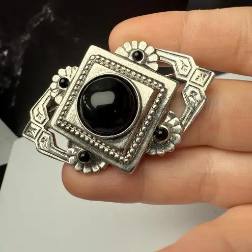 1928 Collection Black Silver Tone Brooch Pin Art deco Style