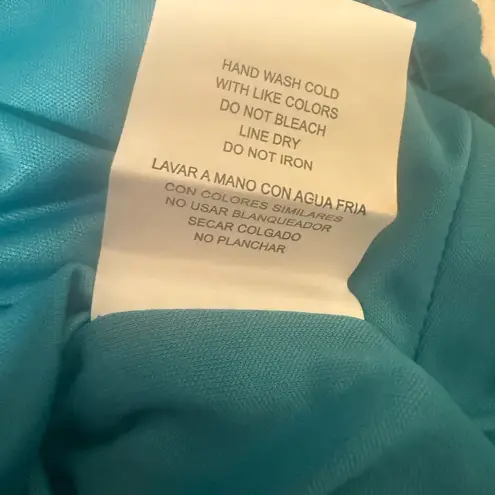 Chime Women’s XL Teal Halter Blouse with Pleated Ribbon & Floral Detail Green