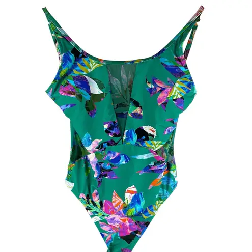 La Blanca Tummy Control Havana Tropics Mesh Floral Swimsuit Green Size 8