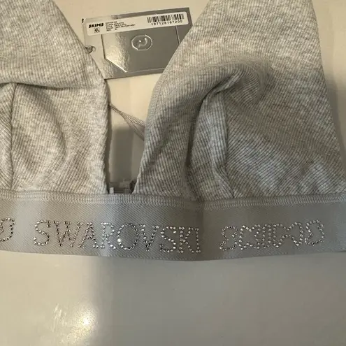 SKIMS x Swarovski Cotton Rib Crystal Plunge Bralette Light Heather Grey XL NEW