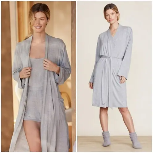 Barefoot Dreams Malibu Collection Soft Jersey Short Robe ~ Heathered Gray L NWT