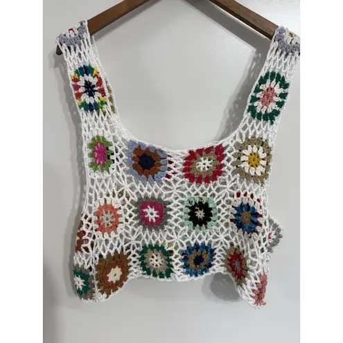 Crochet Multicolor Cropped Tank Top Boho Festival 3XL Granny Square Size undefined