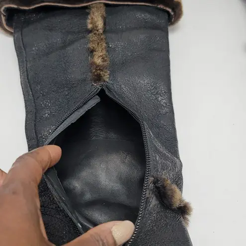 Tory Burch  Sebastian Leather Shearling Fur Knee High Platform Heel Boots Sz 8.5M