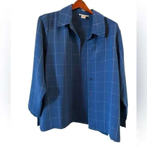Jessica London size 1X open front blue plaid type shirt