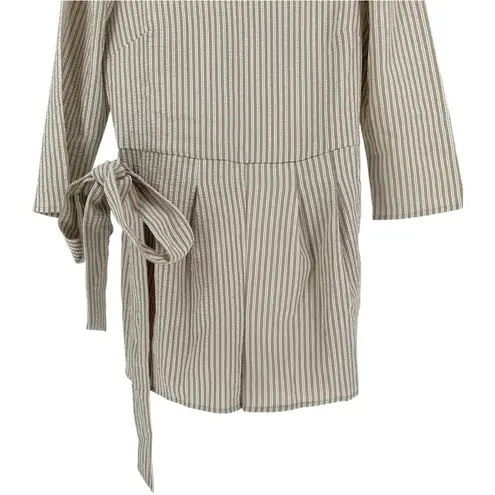En Saison Taupe White Textured Striped Romper size Small NWT 3/4 Sleeves - Image 6