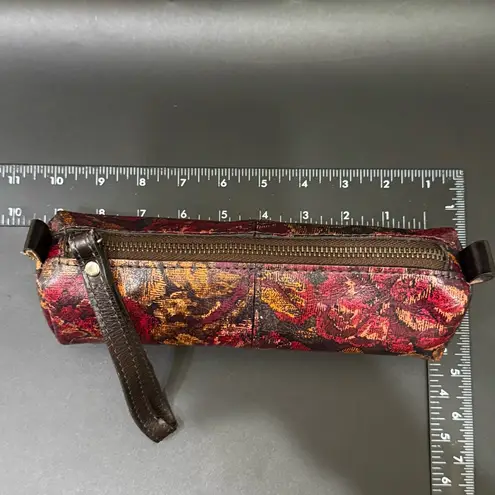 Patricia Nash Vintage Floral Brocade Brown Red Barrel Makeup Cosmetic Bag