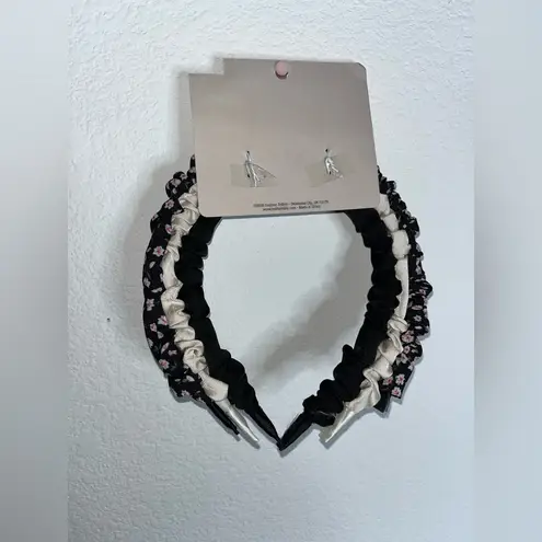 Fashion Tidbits NWT Scrunch Satin Fabric Chic Floral Shiny 3pc Headbands Junior Black