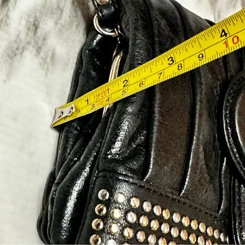 Marciano Black Leather Studded Flip Up Wristlet Clutch Hollywood Biker Mob Wife