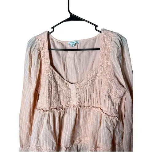 American Eagle  Womens Top Blouse Crop Peach Lace Long Sleeve M‎