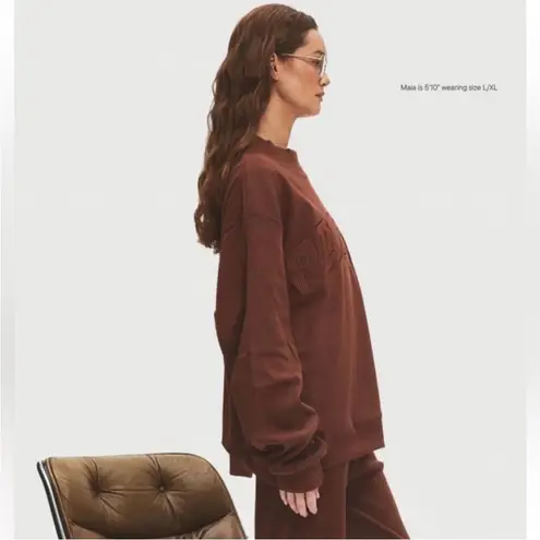 PARKE Ribbed Varsity Pullover Mockneck Sweatshirt in Mocha S/M