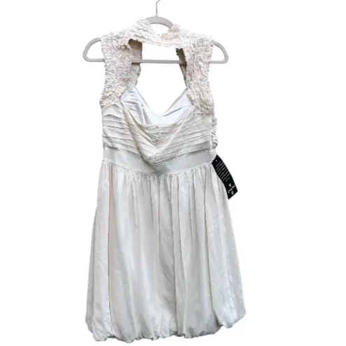 Bebe  Cream Draped Silk Mini Dress Large Y2K BBL Skirt Cocktail Party NWT