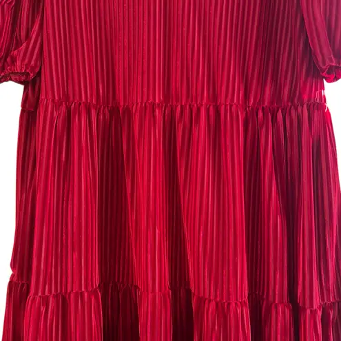 Velvet Burn Out Holiday Red Dress SZ 4X V Neck Short Sleeve Cinch Waist Boho