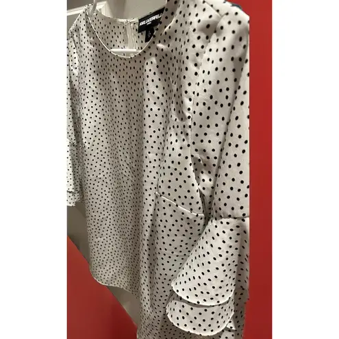 Karl Lagerfeld Women’s Black & White Polka Dot Shirt Flowy Top Size SMALL
