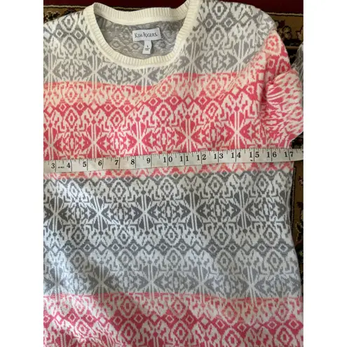 kim rogers Womens Size L Pink Gray Striped Knit Long Sleeve Sweater