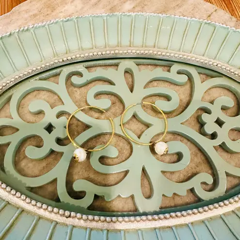 John Wind Gold and White Cotton Pearl Hoop Earrings