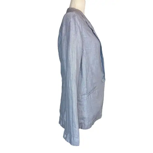 Poetry Blue 100% Linen Lightweight Blazer Jacket Sz 6 Pockets Unlined Lagenlook