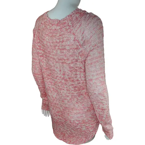 Cloud Chaser Size Large Pink White Open Knit Floral Lace Long Sleeve Sweater