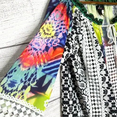Alberto Makali Colorful Bohemian Bell Sleeve Top Size Medium Sheer Crochet Boho