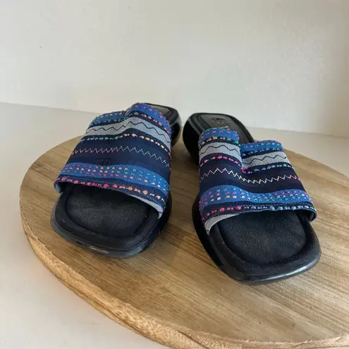 Art Effects Blue Embroidered Square Toe Chunky Slide Sandals Brazil Size 8