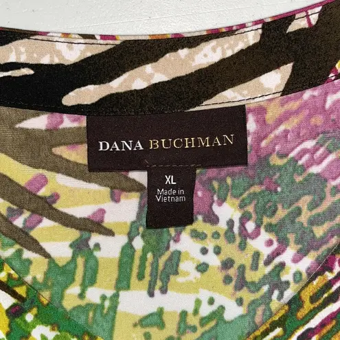 Dana Buchman Size XL Tropical Palm Leaf Printed Tunic Blouse w/ Braided Tie Belt