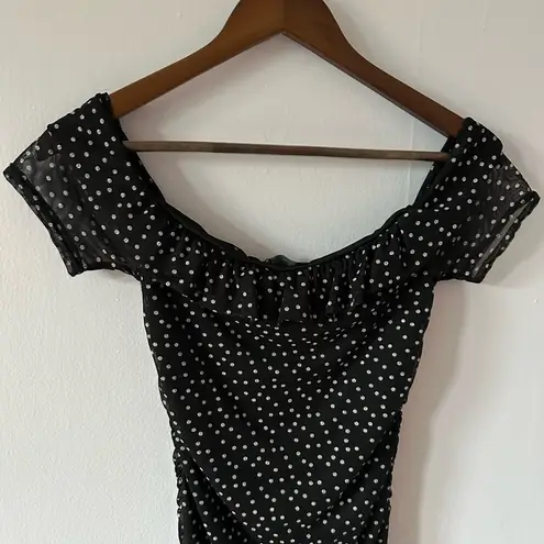 Pretty Little Thing NWT  mini dress polka dots black white retro tulle mesh