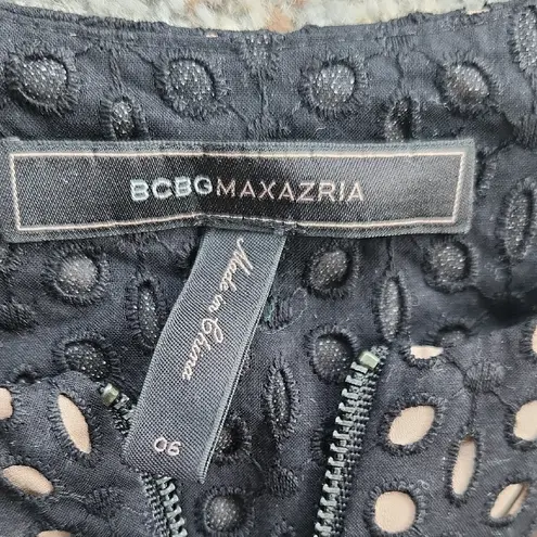 BCBGMAXAZRIA  Myranda Eyelet Zippered Peplum Tank Top Black Tan 6