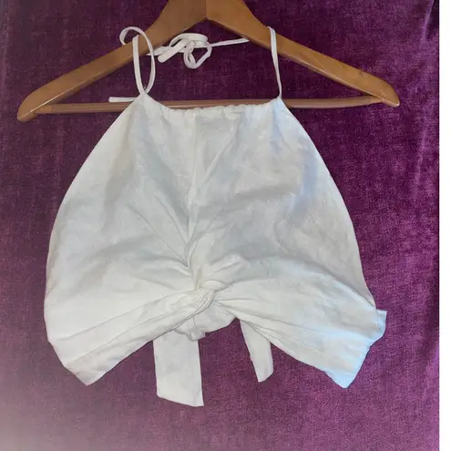 Reformation  Meri 100% Linen Halter Crop Top Size 2 Backless Open Back White XS - Image 3