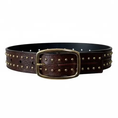 Western Boho Brown Studded Genuine Leather Belt Antique Gold Women’s Size Small