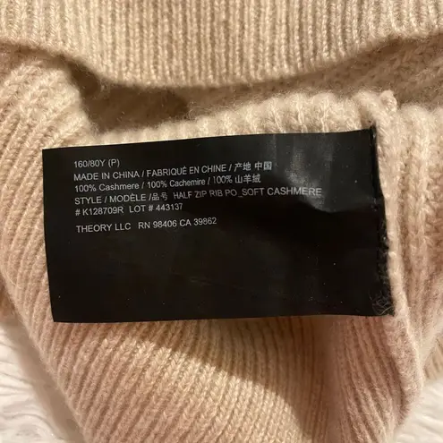 Theory  Half Zip Ribbed Soft Cashmere Pullover in Beige Size 0 - Image 5